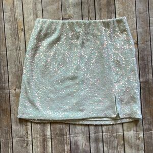 Art Class Silver Sequin Pencil Mini Skirt